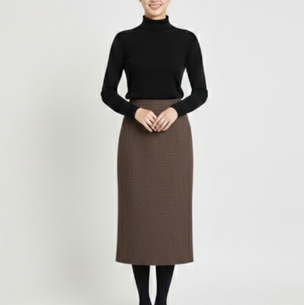 Vintage Glen Check Micro Houndtooth wool Midi Pencil Skirt Small